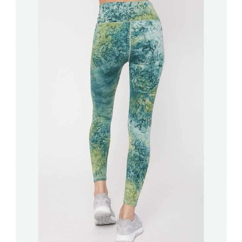 Rebody Essential Green Tie Dye Leggings 7/8 Size 10‎